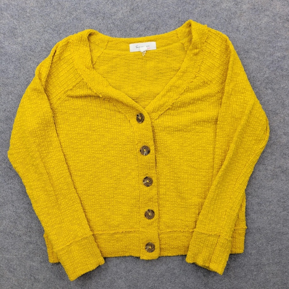Vince Camuto Sweater Womens Large Yellow Two Button Front V Neck Cardigan